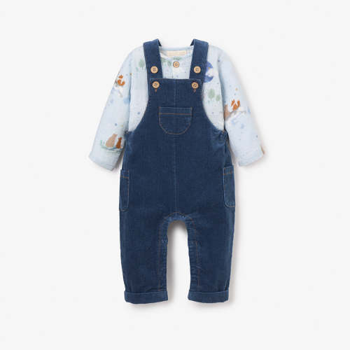 Magical Adventure Muslin Print Top & Corduroy Overalls – Elegant Baby