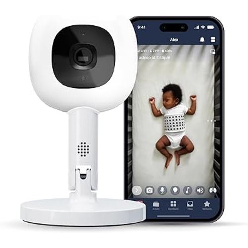 Nanit Pro Smart Baby Monitor & Flex Stand - 1080p Secure Wi-Fi Video Camera, Sensor-Free Sleep Breathing Motion Tracker, 2-Way Audio, Sound Alerts, Night Vision, and Band White