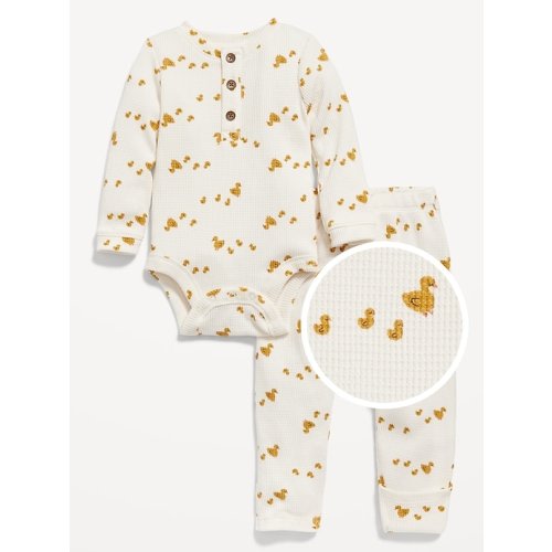 Unisex Thermal-Knit Henley Bodysuit and Leggings for Baby