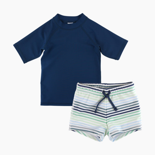 Rufflebutts Swim Shorties & Rash Guard Set - Blue, 3-6M