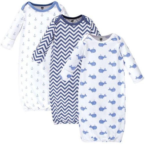 Hudson Baby Infant Boy Cotton Long-sleeve Gowns 3pk, Blue Whales, 0-6 Months