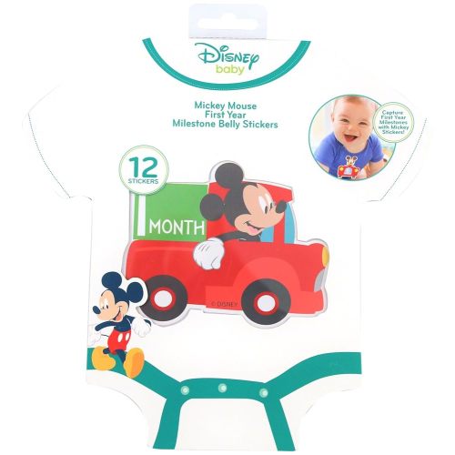 Disney Baby Boys Character Milestone Gift Set, Mickey Mouse in Vehicles Belly Stickers, Onesie Packaging, No Size