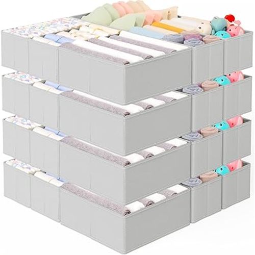Criusia 26 Pack Drawer Organizer for Clothes, Foldable Dresser Dividers with 3 Sizes, Fabric Storage Bins – Gray
