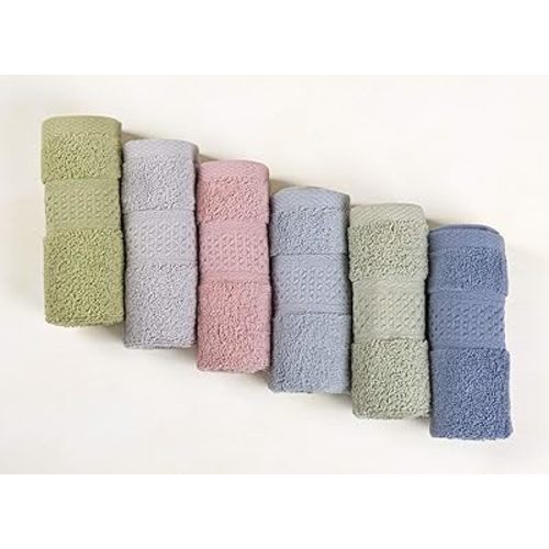 Cleanbear Pure Cotton Wash Cloths Face Cloths, 6 Colors per Set, 13 x 13 Inches (Light Blue, Jade Green, Light Green, Grey, Light Grey, Pink)