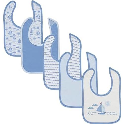 Cudlie 5-Pack Baby Bibs for Drooling Teething and Feeding Infants - Baby Drool Bibs for Baby Boys, Newborn Accessories, Baby Shower Gifts - Sailboat