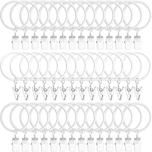 42 Pack Curtain Rings with Clips 1.5" Interior Diameter,Metal Drapery Clips with Rings,Curtain Clips,Strong Vintage Decorative Rustproof Drapery Ring with Hooks for Bathroom,Bedroom(White)