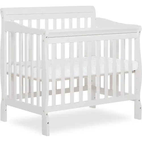 Dream On Me Aden 4-in-1 Convertible Mini Baby Crib in White, GreenGuard Gold & JPMA, Sustainable Pinewood, Non-Toxic Finish, 3 Mattress Heights, Converts to Mini Day & Twin-Size Bed