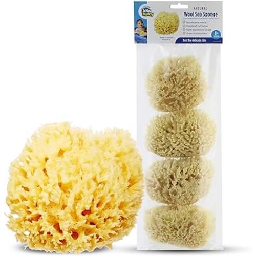 Baby Buddy Natural Wool Sea Sponge, Newborn Bath Time Essential, Ultra Soft for Delicate Skin, Hypoallergenic and Biodegradable, 4 Pack