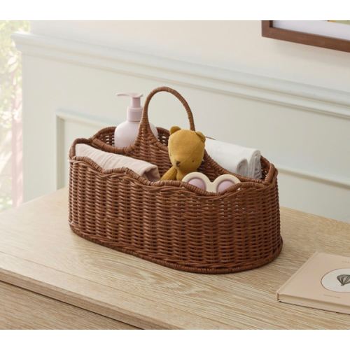 Scallop Rattan Diaper Caddy