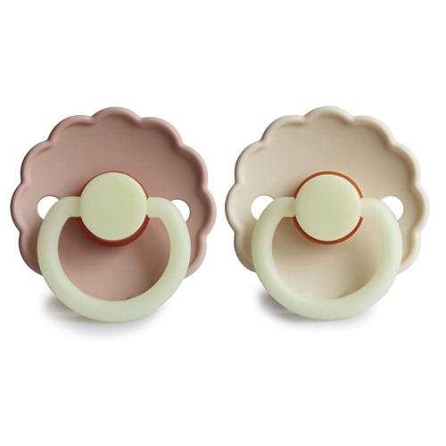 FRIGG Daisy Night Natural Rubber Baby Pacifier | Made in Denmark | BPA-Free (Blush/Cream, 0-6 Months) 2-Pack - Cream/Blush - Night