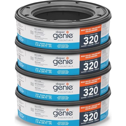 Diaper Genie Essentials Round Refill 8-Pack, Unscented, Fits Complete Pails