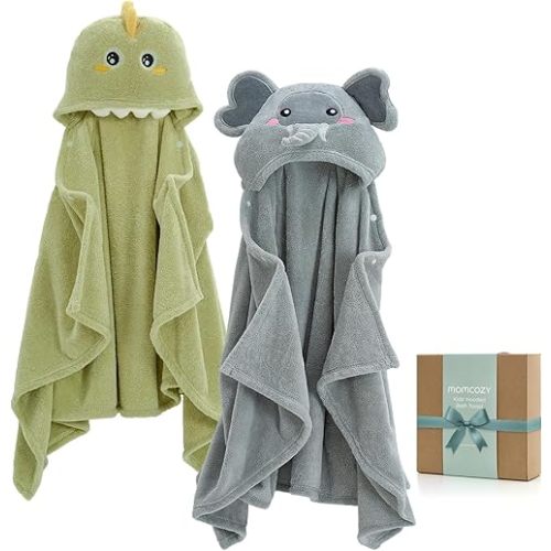 Momcozy Hooded Baby Towels-Visualize Health Label -2 Pack Premium Coral Fleece Bath Towel with Large Size-Ultra Absorbent for Baby Comfort- Great Gift for Newborn, Toddler and Kids(28"x 55", L x W)