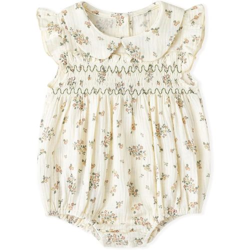 Simplee kids Baby Girls Romper Floral Print Summer Onesie Puff Sleeve Button Baby Girl Onesie
