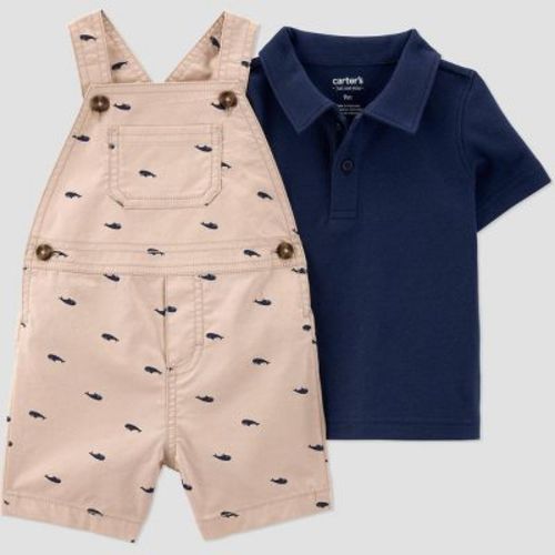 Carter's Just One You® Baby Boys' Whale Romper - Navy Blue/Khaki 18M: Cotton Sleeveless Shortall, Snap Closure