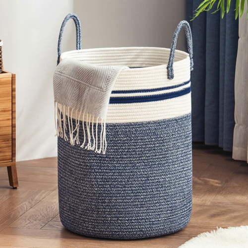 Jute Rope Laundry Hamper Basket by YOUDENOVA, 58L Tall Laundry Basket, Baby Nursery Hamper for Blanket Storage for Bedroom-Large-Jute