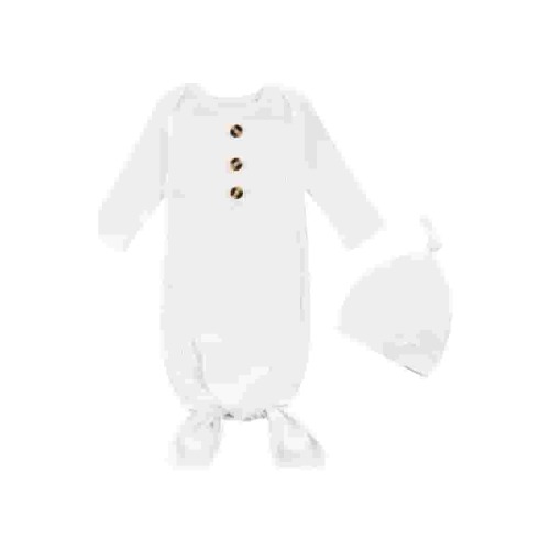 TheFound Newborn Baby Girl Boy Gowns Long Sleeve Knotted Sleeping Bags with Hat Cotton Nightgown Sleepwear