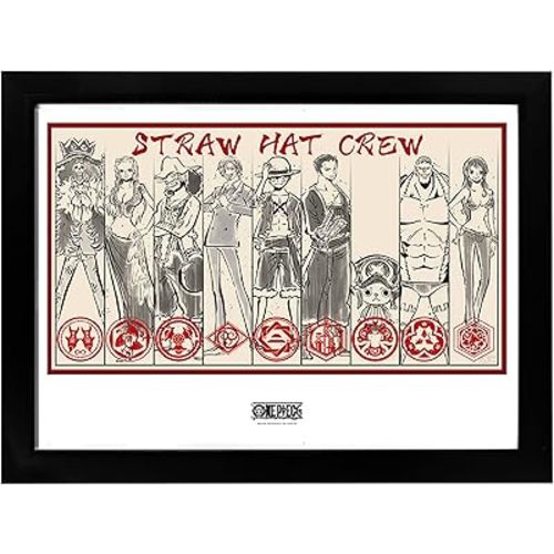 ABYstyle One Piece Straw Hat Crew Framed Poster Print 12" x 16" Manga Wall Art Prints for Bedroom Office Room Decor Gift