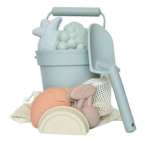ForeverElla Silicone Beach Toy Set - Eco-Friendly, Easy to Clean, 5 Sand Toy Molds, Shovel & Beach Bag - Beach Toys for Kids Ages 4-8, Toddlers 1-3, Baby Beach Toys - Travel Friendly