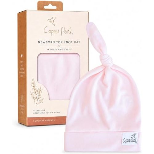 Copper Pearl Baby Beanie Hat Top Knot Stretchy Soft Blossom