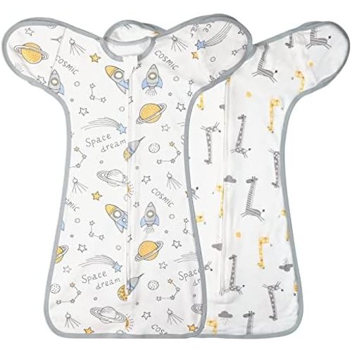 2 Pack Transition Swaddle with 2 Way Zipper, 2 in 1 Arms in/Out Transitional Arms Up Swaddle, Cotton Newborn Swaddle