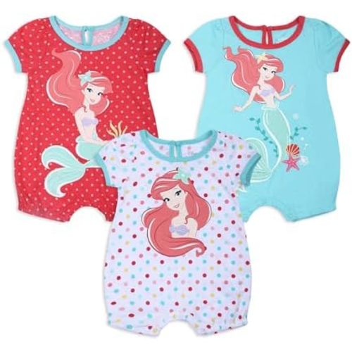 Disney Baby Girls' Ariel The Little Mermaid 3 Pack Rompers