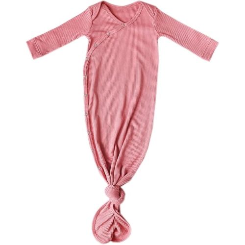 Copper Pearl Baby Gown - Knotted Newborn Sleepers for Baby Boy and Girl, Soft Stretchy Long Sleeve Infant Gowns with Bottom Tie and Hand Mittens, Perfect Hospital Coming Home Outfit (Flamingo)