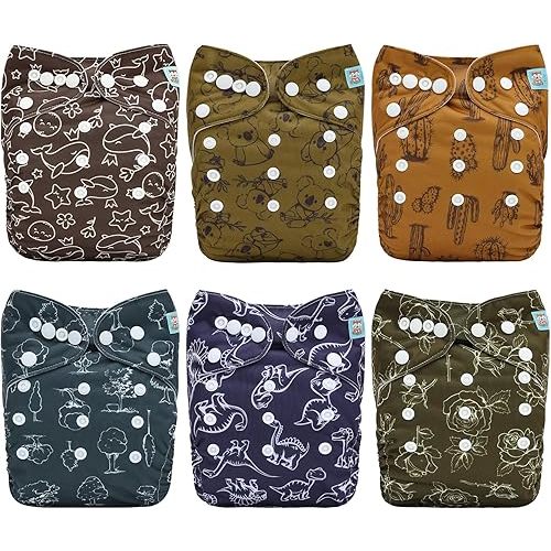 ALVABABY 6 Pack Cloth Diaper with 12 Inserts One Size Adjustable Washable Reusable Diaper Cover for Baby Girls and Boys