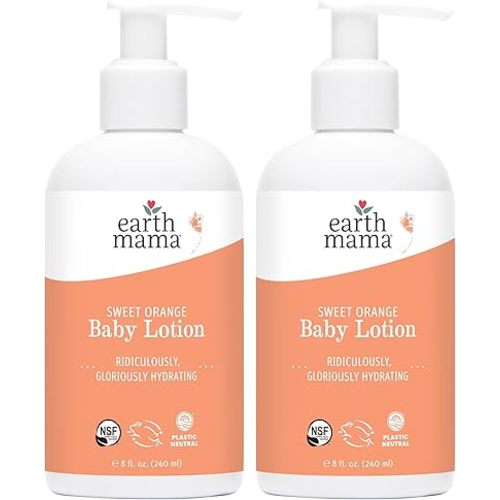 Earth Mama Sweet Orange Baby Lotion | Moisturizing Body Lotion for Dry Skin, Newborn Baby Lotion Sensitive Skin Care, Face Lotion for Babies & Kids with Shea Butter, Calendula & Aloe, 8 Fl Oz (2-Pack)