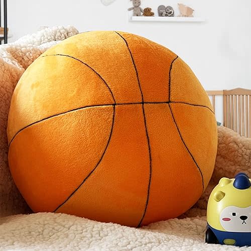 YRXRUS Orange Ball Pillows, Funny Toys for Kids, Boy Girls, Basketball Pillow Gifts, 3D Plush Toy, Ultra Soft Velvet Cute Room Decor, 9.5x9.5 Inch
