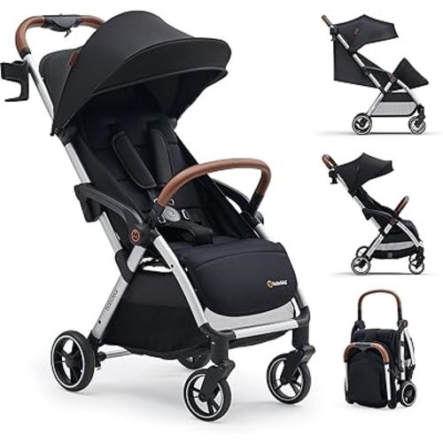 Lightweight Travel Stroller for Baby, Self-Folding Toddler Stroller with Large Canopy, Full-Reclining Seat, Cup Holder Included - Newborn to 50lbs.