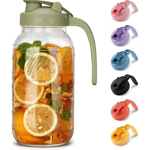 64 oz Mason Jar Pitcher with Wide Mouth and Pour Spout Lid Handle