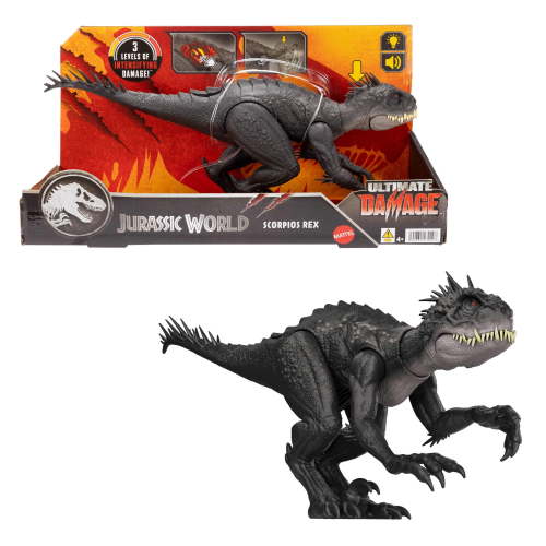Free Shipping! Jurassic World Ultimate Damage Scorpios Rex Dinosaur Toy with Lights Sound and Damage Effects