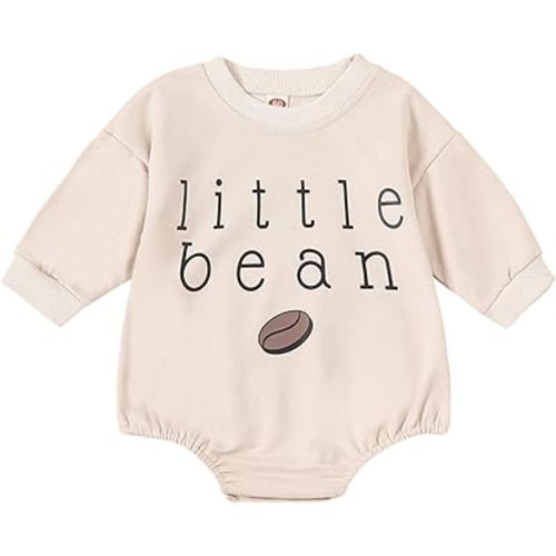 Newborn Baby Boy Girl Romper Bubble Long Sleeve Little Bean Bodysuit Ovesized Sweatshirt Infant Casual Shirts Top - A-apricot - 0-3 Months