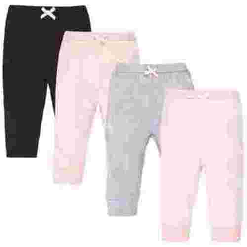Touched by Nature Baby and Toddler Girl Organic Cotton Pants 4pk, Black Lt. Pink Stripe, 0-3 Months