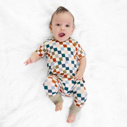 Front Opening Ready Set Romper® in Checkered Spice