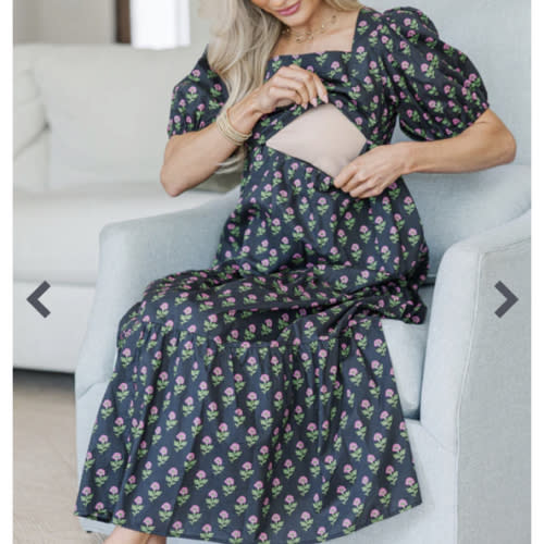 NURSING COLLECTION: Answer The Call Black Medallion Midi Dress