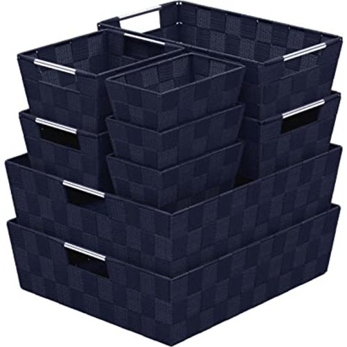 NEATERIZE Baskets For Organizing Set Of 9 Navy - Storage Baskets For Shelves - Perfect Closet Organizer Bins, Bathroom Basket, and Pantry Basket - Small Storage Bin For Shelves - Bin For Organization