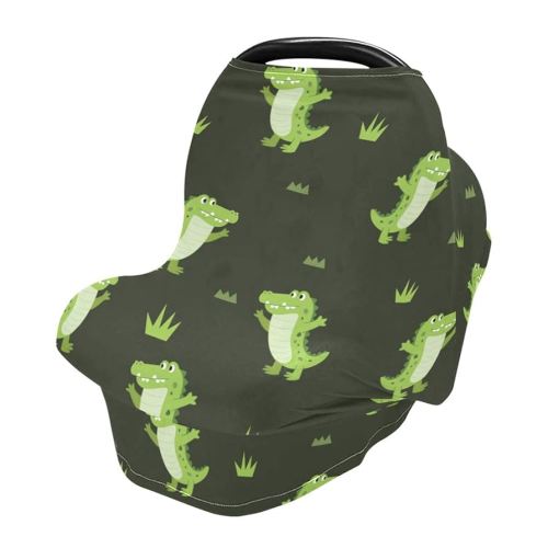 Cute Crocodile Baby Car Seat Covers Green Alligator Grass Carseat Canopy Soft Infant Stroller Cover Nursing Breastfeeding Covers for Girls Boys Newborn Fit Summer Spring Autumn