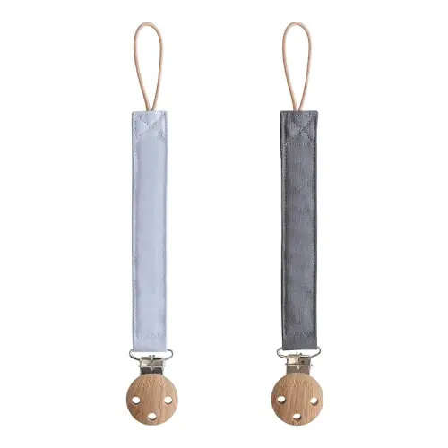 mushie Linen Baby Pacifier Clip Holder | Soft Fabric Strap, 2-Pack (Powder Blue/Deep Sea)