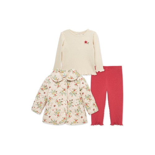 Floral Quilted Jacket, Long Sleeve Top & Leggings Set