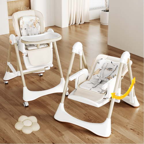 Nymph ZC 2 in 1 Foldable Baby High Chair Infant Dining Chair,Convertible Baby Swings,Baby Feeding Chair with Wheels, White
