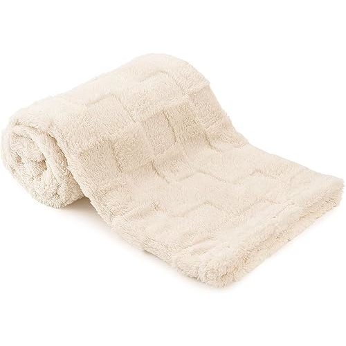 Plush Soft with Square Checkered Baby Blanket,Fleece Infant Toddler Blankets for Girls Boys,Warm Lightweight Breathable Newborn Receiving Blankets for Crib Stroller 30"×39"(Beige,Square)