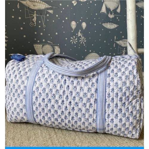 Large Cotton Weekender Travel Bag, Handmade Quilted Fabric Duffle Bag, Block Printed Overnight Bags, Hand Luggage Bag, Bags for Women,