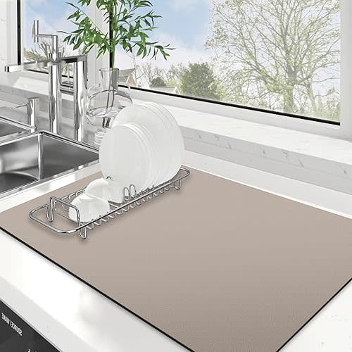 WISELIFE Dish Drying Mat Super Absorbent Drying Mat Large Dish Drying Mats for Kitchen Counter Easy Clean Dish Mat Kitchen Drying Mat 16"x 24" Classic Khaki