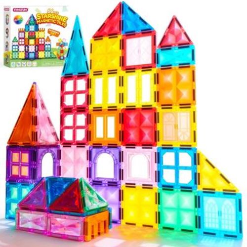 Starshine Magnetic Tiles 66pcs, 2d & 3d Magnet Building Tiles, Durable And Creative Stem Building Set For Kids Aged 3-8, Educational Toy Gift