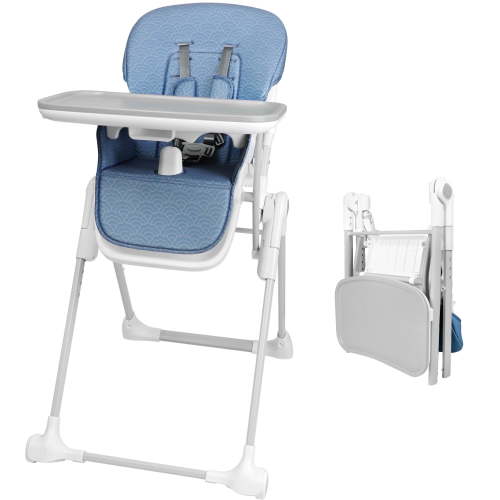 Minikid Baby High Chair,3-in-1 Baby Feeding Chair with Wheels, Durable Cotton Seat,RemovableTray,Support Multi-Gear Adjustment,Blue