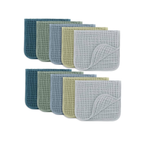 Comfy Cubs Muslin Burp Cloths 20" x 10", Pack of 10 - Large, 6-Layer, Ultra Absorbent 100% Cotton for Baby Drool and Messes - Soft, Safe & Gentle Baby Burp Cloths for Boys & Girls - Multi Boy