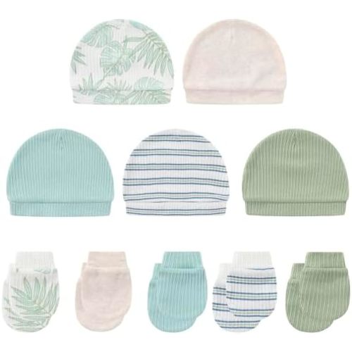 Baby Hat and Mittens Set Cotton Newborn Baby Hats Caps for Boys and Girls, 0-6 Months