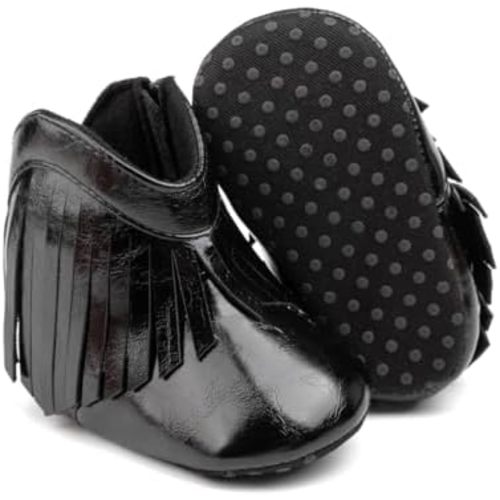 Meckior Baby Girls Cowboy Tassel Boots Side Zipper Moccasins Soft Bottom Non-Slip Toddler Shoe
