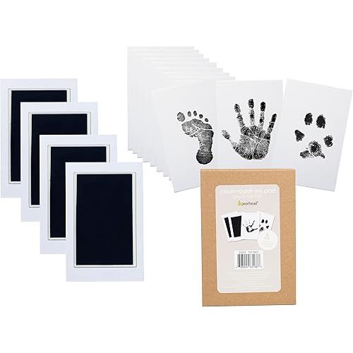 Pearhead 4-Pack Clean-Touch Ink Pad Kit, Mess-Free Inkless Handprint and Footprint Pad with Impression Cards, Suitable for Babies and Pets, Holiday Gift for Newborns and Small Animals